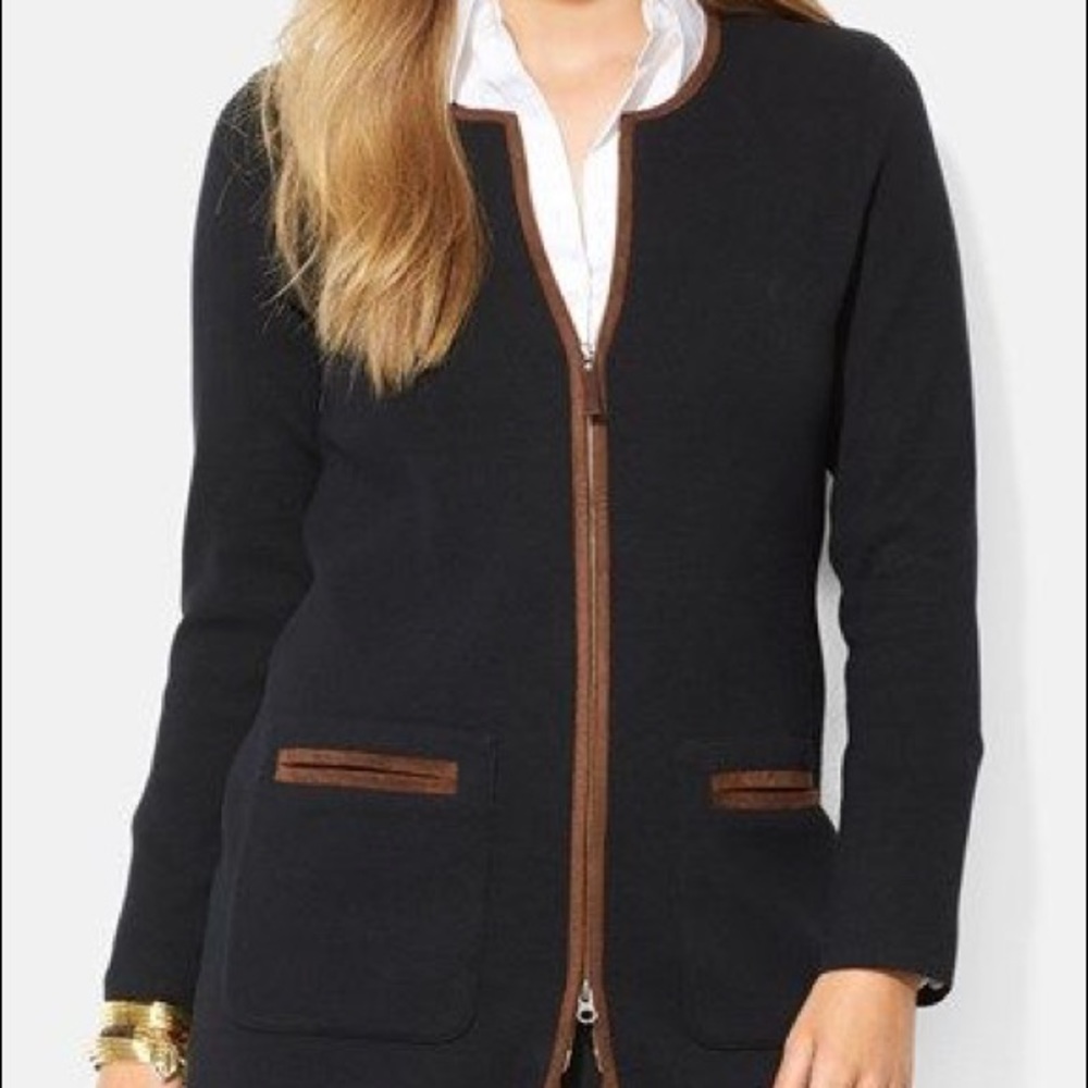 Lauren by Ralph Lauren Zip-Up Sweater with trim